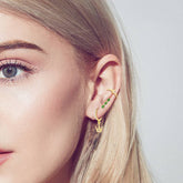 Pair Of 925 Sterling Silver White CZ Crown Dangle Minimal Hoop Earrings